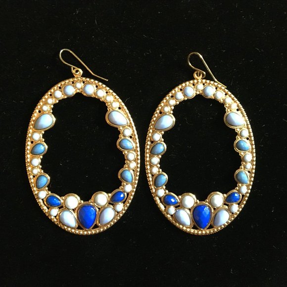 Pierced Earrings Vintage Retro Large Hoops Blues Women's Jewelry Costume   SALE! - Picture 1 of 15